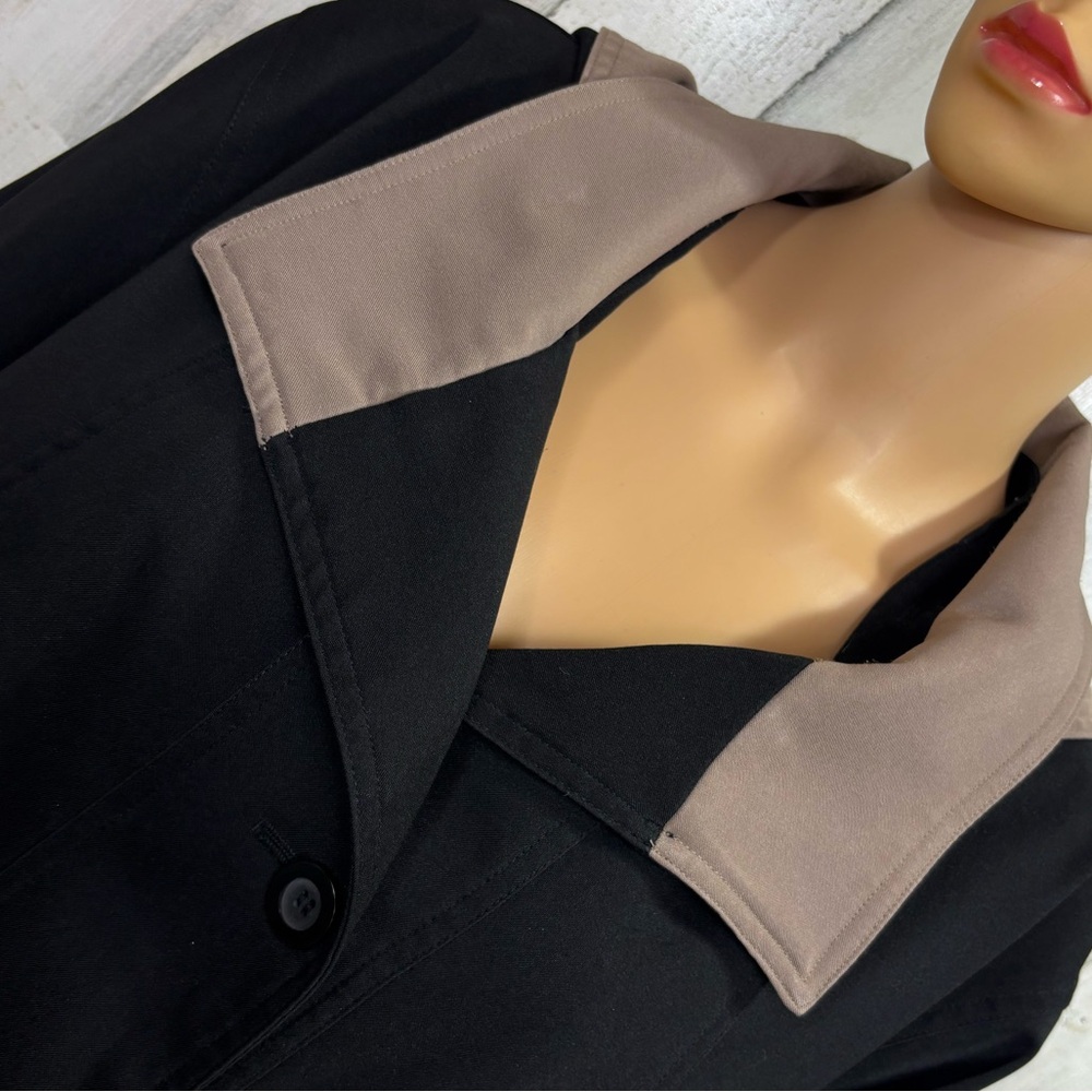 Charles‎ Klein Black Trench Coat with Tan Collar - Picture 2 of 11